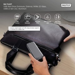 DIGITUS ALLOGGIAMENTO PER DISCO RIGIDO USB M.2, SSD, ESTERNO, NVME , 20GBPS, USB 3.2 GEN2X2, ALLUMINIO, INCL. MATERIALE DI FISSA