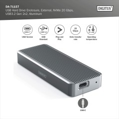 DIGITUS ALLOGGIAMENTO PER DISCO RIGIDO USB M.2, SSD, ESTERNO, NVME , 20GBPS, USB 3.2 GEN2X2, ALLUMINIO, INCL. MATERIALE DI FISSA