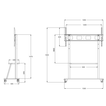 SUPPORTO PER TV CON RUOTE FINO A 130 KG MAX VESA 1200X600 E VIDEO FINO A 180"