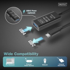 CAVO DI PROLUNGA ATTIVO USB 3.2 GEN1 5G, USB-C - USB-A, 5 MT
