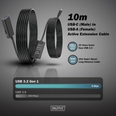 CAVO DI PROLUNGA ATTIVO USB 3.2 GEN1 5G, USB-C - USB-A, 10 MT