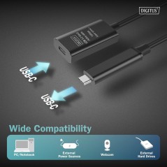 DIGITUS CAVO DI PROLUNGA ATTIVO USB 3.2 GEN2 10G, USB-C - USB-C, 5 M