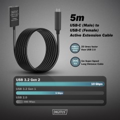 DIGITUS CAVO DI PROLUNGA ATTIVO USB 3.2 GEN2 10G, USB-C - USB-C, 5 M