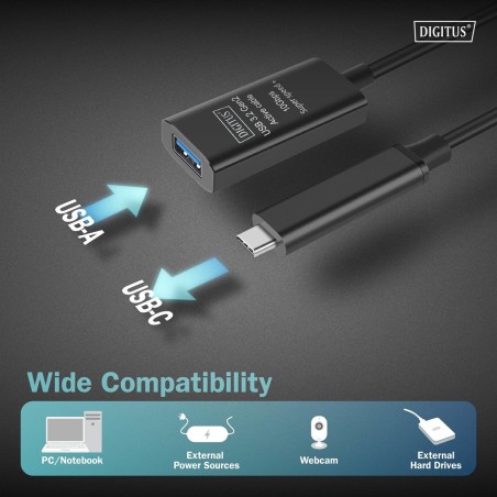 CAVO DI PROLUNGA ATTIVO USB 3.2 GEN2 10G, USB-C - USB-A, 5 MT