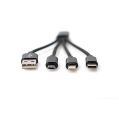 CAVO DI RICARICA 3 IN 1 USB A, LIGHTNING + MICRO USB + USB-C DIGITUS CM 15