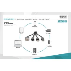 CAVO DI RICARICA 3 IN 1 USB A, LIGHTNING + MICRO USB + USB-C DIGITUS CM 15