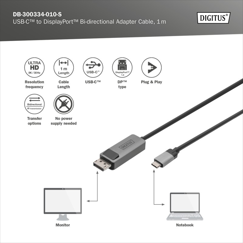 CAVO ADATTATORE BIDIREZIONALE DA USB TIPO C A DISPLAYPORT MT 1