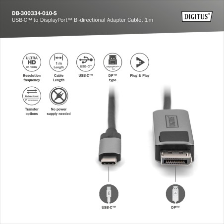 CAVO ADATTATORE BIDIREZIONALE DA USB TIPO C A DISPLAYPORT MT 1