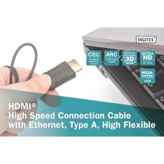 DIGITUS CAVO DI CONNESSIONE HDMI HIGH SPEED, TIPO A, ALTAMENTE FLESSIBILE MT 2