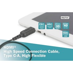 DIGITUS CAVO DI COLLEGAMENTO HDMI HIGH SPEED, TIPO C- A, ALTAMENTE FLESSIBILE MT 2