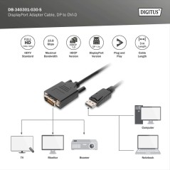CAVO ADATTATORE DISPLAYPORT, DA DP A DVI-D 3 MT. COLORE NERO