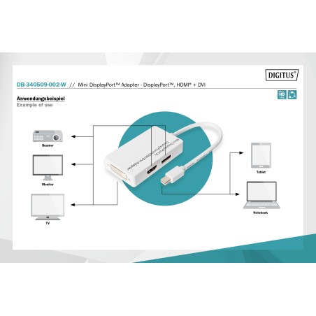 DIGITUS ADATTATORE / CONVERTITORE MINI DISPLAYPORT - DA MINI DP A DISPLAYPORT, HDMI + DVI