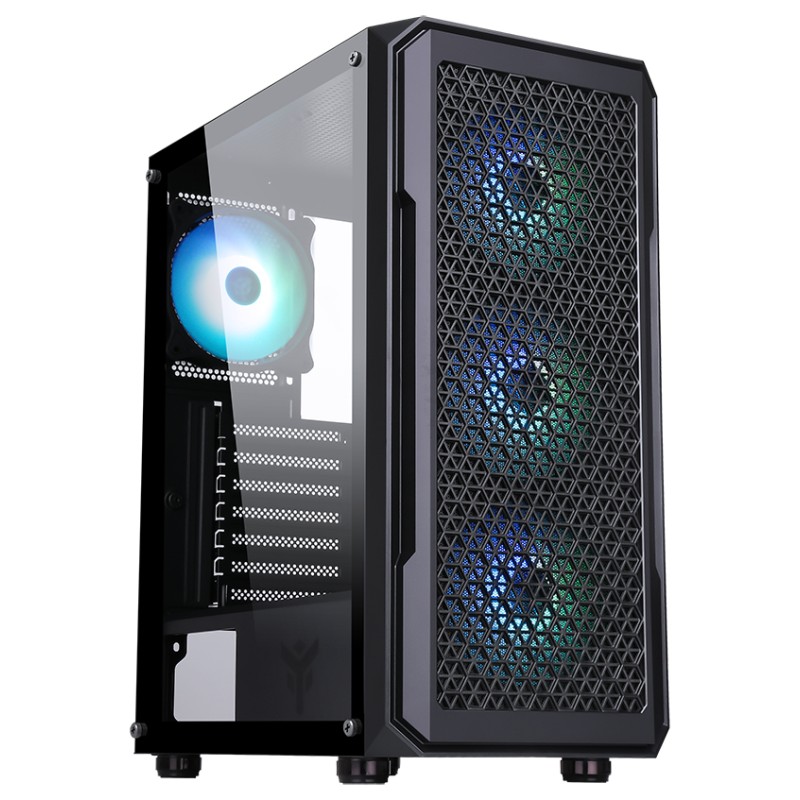 ITEK CASE SIX TRIANGLE - GAMING MIDDLE TOWER, 4X12CM ARGB FAN, USB3, SIDE PANEL TEMP GLASS ITEK CASE SIX TRIANGLE - GAMING MIDDLE TOWER, 4X12CM ARGB FAN, USB3, SIDE PANEL TEMP GLASS