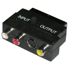 ADATTATORE SCART 21 POLI MASCHIO / 3 X CINCH RCA FEMMINA + 4 POLI SVHS FEMMINA CON SELETTORE