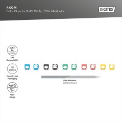 DIGITUS CONFEZIONE 100 PEZZI CLIP COLORATE PER CAVI DI RETE - COLORI MISTI BLU VERDE NERO GIALLO ROSSO