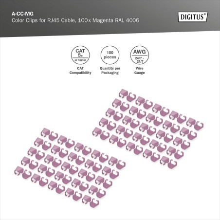 DIGITUS CONFEZIONE 100 PEZZI CLIP COLORATE PER CAVI DI RETE - MAGENTA