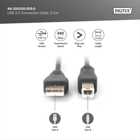 DIGITUS CAVO DI COLLEGAMENTO USB 2.0 MT 1 COLORE NERO