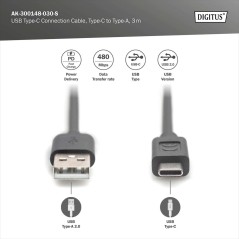 CAVO USB 2.0 CONNETTORI TIPO "C" MASCHIO - TIPO "A" MASCHIO MT 3
