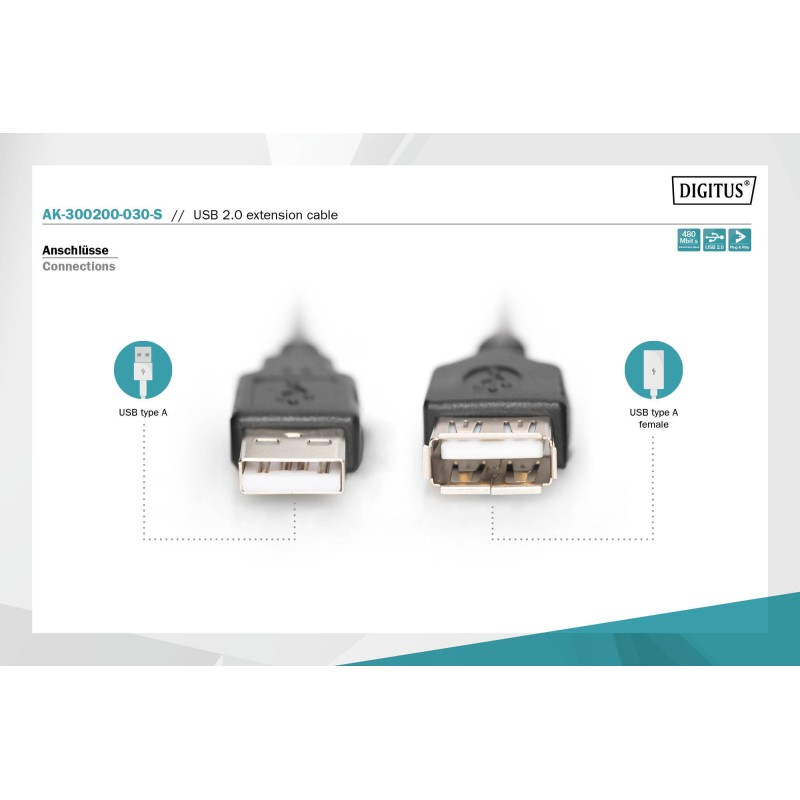 CAVO PROLUNGA USB 2.0 MASCHIO-FEMMINA MT 3 NERO DIGITUS