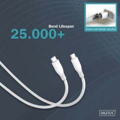 CAVO RICARICA GUAINA SILICONE USB-C / USB-C 0,5M, USB 2.0, 60W, BIANCO