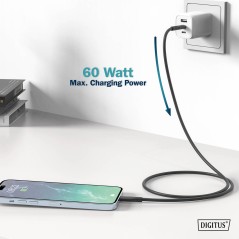 CAVO RICARICA GUAINA SILICONE USB-C / USB-C 1M, USB 2.0, 60W, NERO