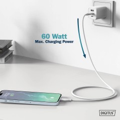 CAVO RICARICA GUAINA SILICONE USB-C / USB-C 1M, USB 2.0, 60W, BIANCO