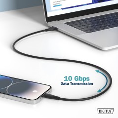 CAVO GUAINA SILICONE USB-C / USB-C 0.5M, USB 3.2 GEN2, 10G, 4K, 100W, NERO