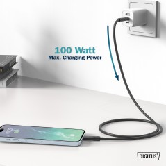 CAVO GUAINA SILICONE USB-C / USB-C 0.5M, USB 3.2 GEN2, 10G, 4K, 100W, NERO