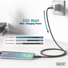 CAVO GUAINA SILICONE USB-C / USB-C 0.5M, USB 4.0 GEN3, 40G, 240W, 8K, NERO