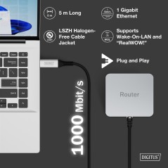 DIGITUS USB 3.2 GEN1 - CAVO ETHERNET RJ45, 1GBIT/S, 5 MT. COLORE NERO
