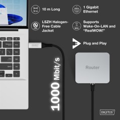 DIGITUS USB 3.2 GEN1 - CAVO ETHERNET RJ45, 1GBIT/S, 10 MT. COLORE NERO
