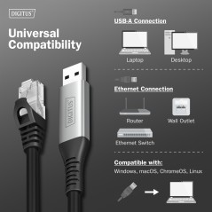 DIGITUS USB 3.2 GEN1 - CAVO ETHERNET RJ45, 1GBIT/S, 15 MT. COLORE NERO