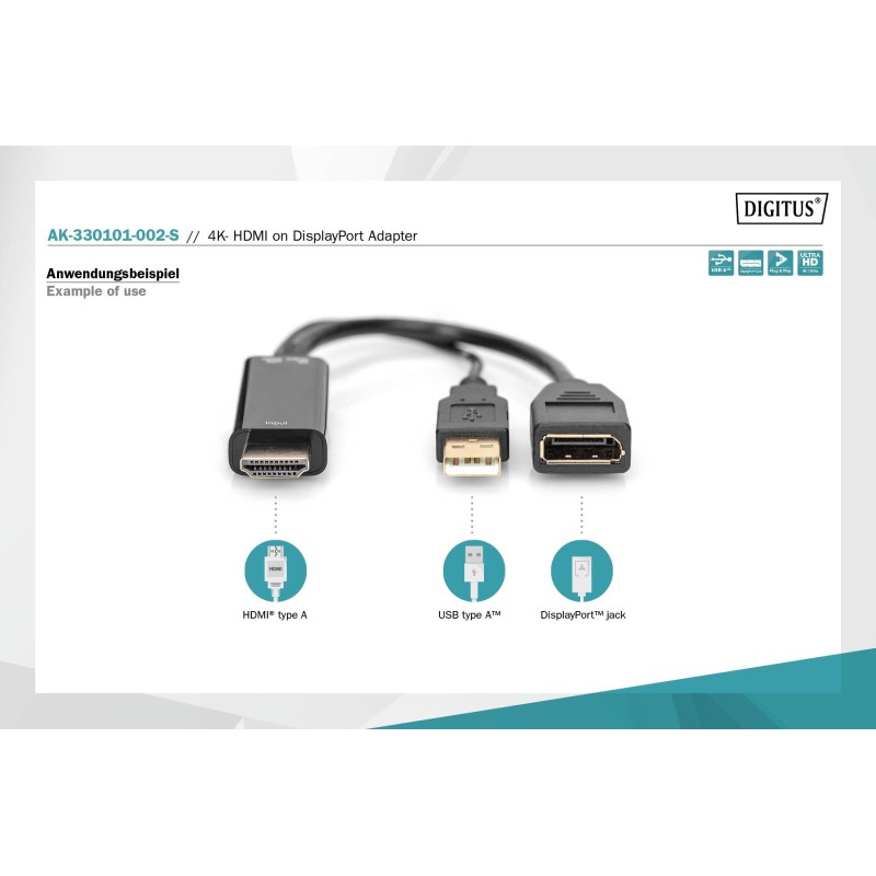 DIGITUS ADATTATORE DA 4K- HDMI A DISPLAYPORT