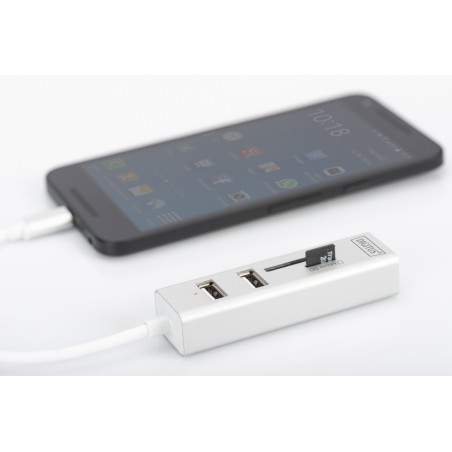 HUB OTG 3 PORTE TIPO C USB 2.0 CON LETTORE DI SCHEDE DIGITUS