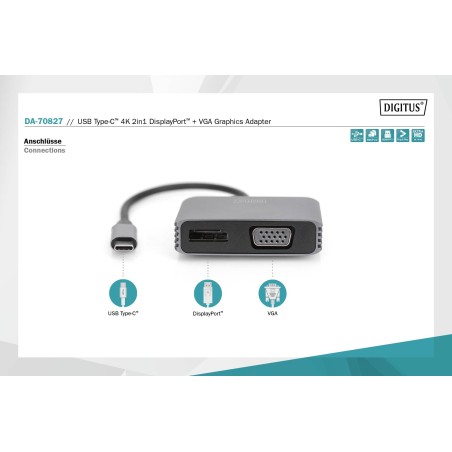 DIGITUS ADATTATORE GRAFICO USB TYPE-C 4K 2IN1 DISPLAYPORT + VGA