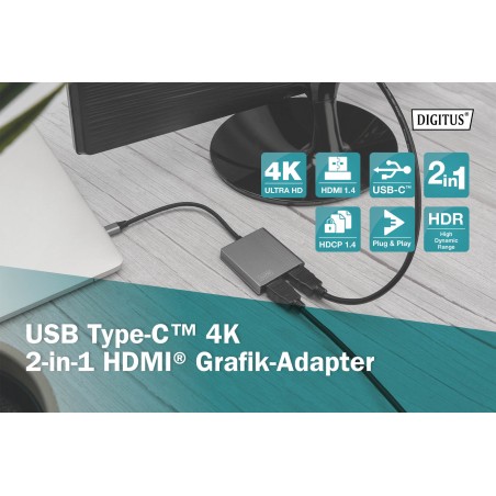 DIGITUS ADATTATORE GRAFICO USB TYPE-C HDMI 4K 2IN1