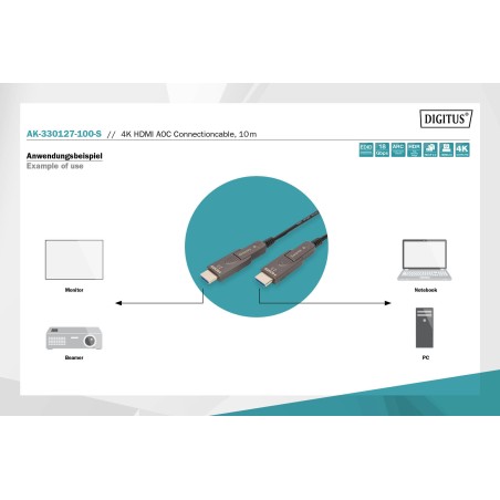 DIGITUS CAVO IN FIBRA OTTICA IBRIDO 4K - HDMI® AOC CONNETTORE RIMOVIBILE MT 20