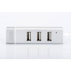 HUB CON 3 PORTE USB 2.0 TIPO A E 1 PORTA RETE RJ45, CONNETTORE MASCHIO TIPO C