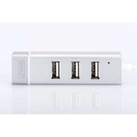 HUB CON 3 PORTE USB 2.0 TIPO A E 1 PORTA RETE RJ45, CONNETTORE MASCHIO TIPO C