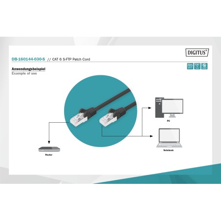 CAVO PATCH CAT 6 S-FTP 3 MT. COLORE NERO IN CONFEZIONE DA ESPOSITORE