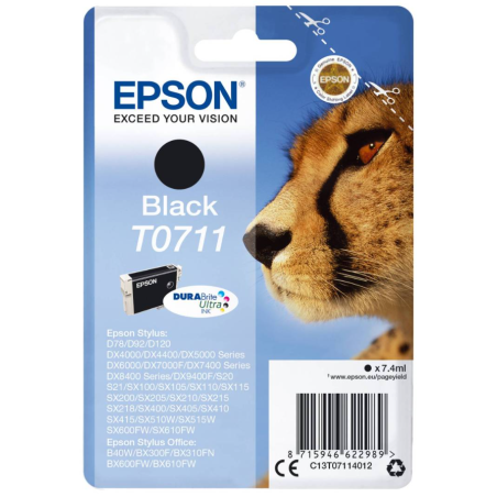 EPSON T0711 INK CARTRIDGE BLACK STANDARD CAPACITY 7.4ML 1-PACK BLISTER WITHOUT ALARM - C13T07114012
