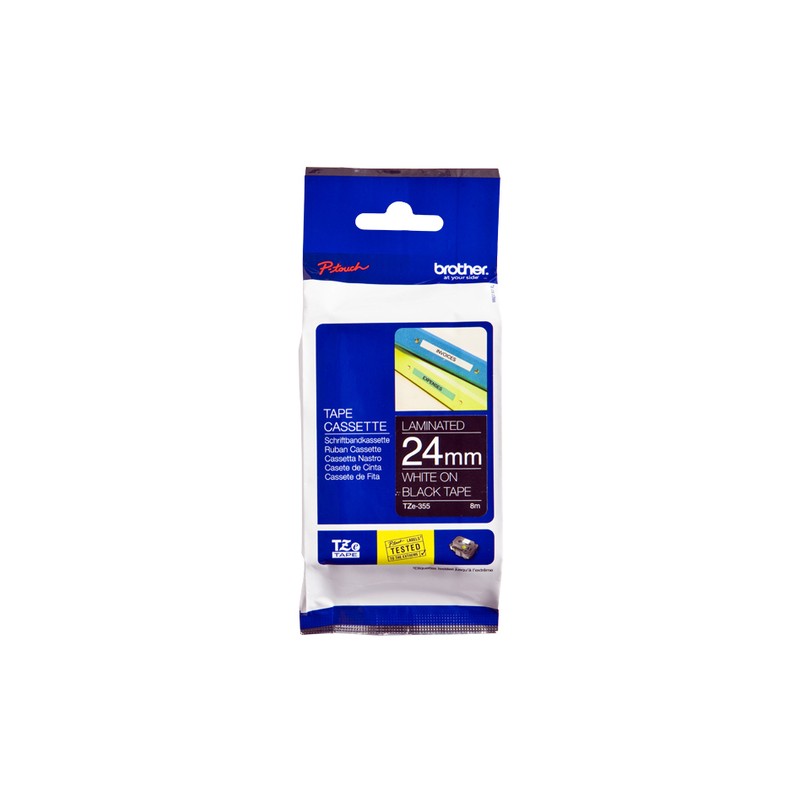 BROTHER NASTRO LAMINATO DA 24MM LUNGHEZZA 8 METRI COLORE BIANCO SU FONDO NERO