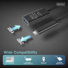 CAVO DI PROLUNGA ATTIVO USB 3.2 GEN2 10G, USB-C - USB-A, 5 MT