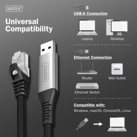 DIGITUS USB 3.2 GEN1 - CAVO ETHERNET RJ45, 1GBIT/S, 3 MT. COLORE NERO