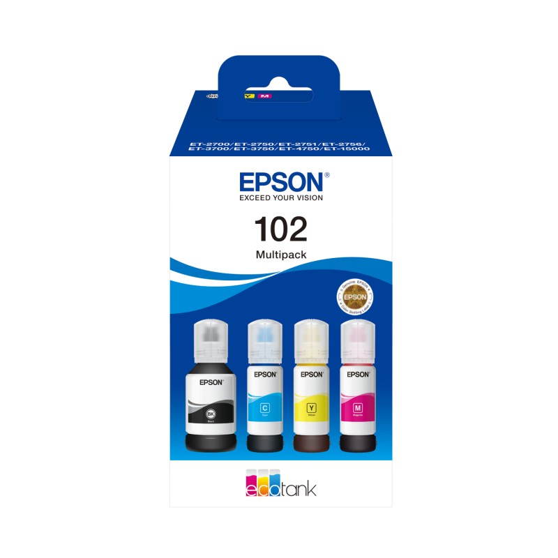 EPSON FLACONE ECONTANK MULTIPACK 102, 4 COLORI EPSON FLACONE ECONTANK MULTIPACK 102, 4 COLORI