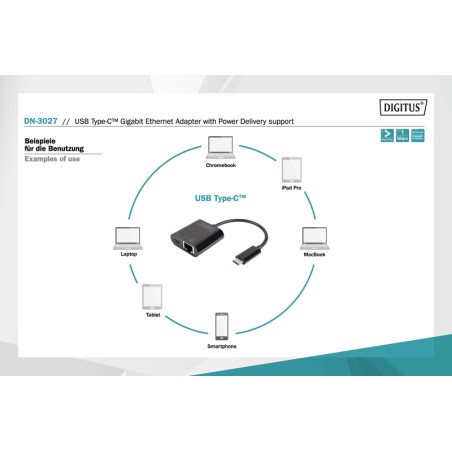 ADATTATORE USB-TIPO-C / RETE GIGABIT + PORTA PD PER ALIMENTAZIONE
