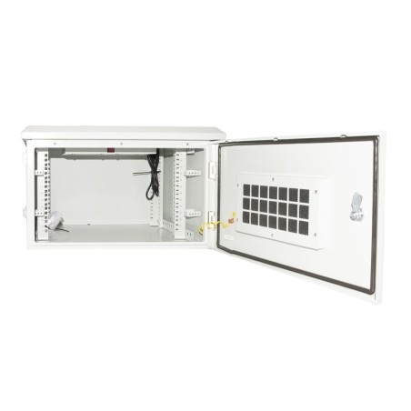 ARMADIO RACK 19 POLLICI 6U PER RETI DA ESTERNO CLASSE PROTEZIONE IP55 MISURE MM (L)600X(P)450X(A)333 GRIGIO CHIARO CON V