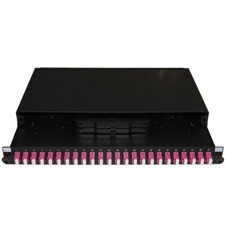 PANNELLO FIBRA OTTICA 19" CON 24 ADATTATORI LC DUPLEX OM4 PROFONDITA' 250 MM COLORE NERO