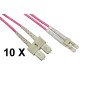 CONFEZIONE 10 CAVI FIBRA OTTICA LC A SC MULTIMODE DUPLEX OM4 GUAINA 2 MM 50/125 MT.5