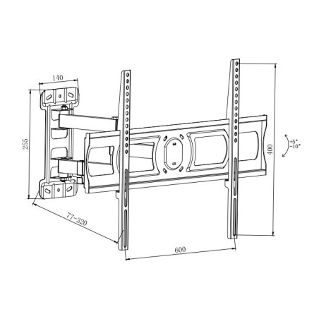 STAFFA A MURO PER TV FINO A 40 KG, DA 37 A 70" FINO A VESA 400X600 CON 3 SNODI ORIENTAMENTO ALTO/BASSO 5-10° ORIENTAMEN